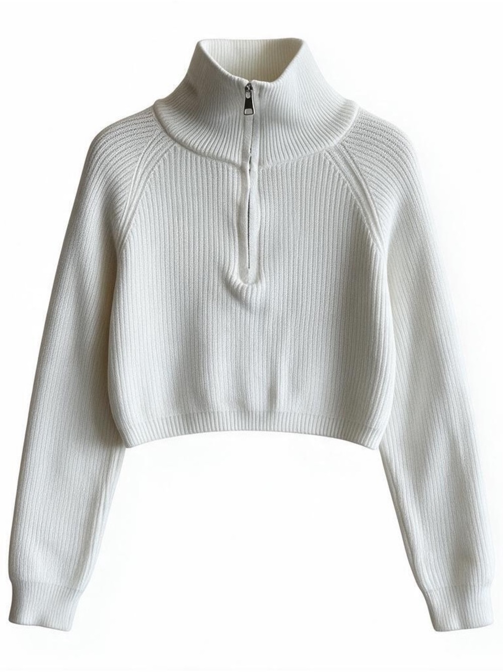 Cropped Half-Zip Ribbed Knit Sweater Y2K - Off White